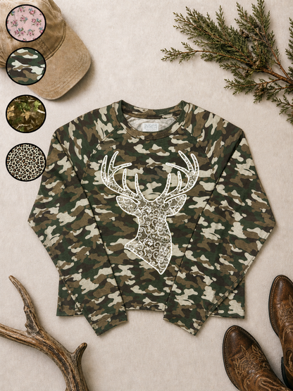 Buck Lace Graphic AOP Edgy Long Sleeve Graphic Shirt