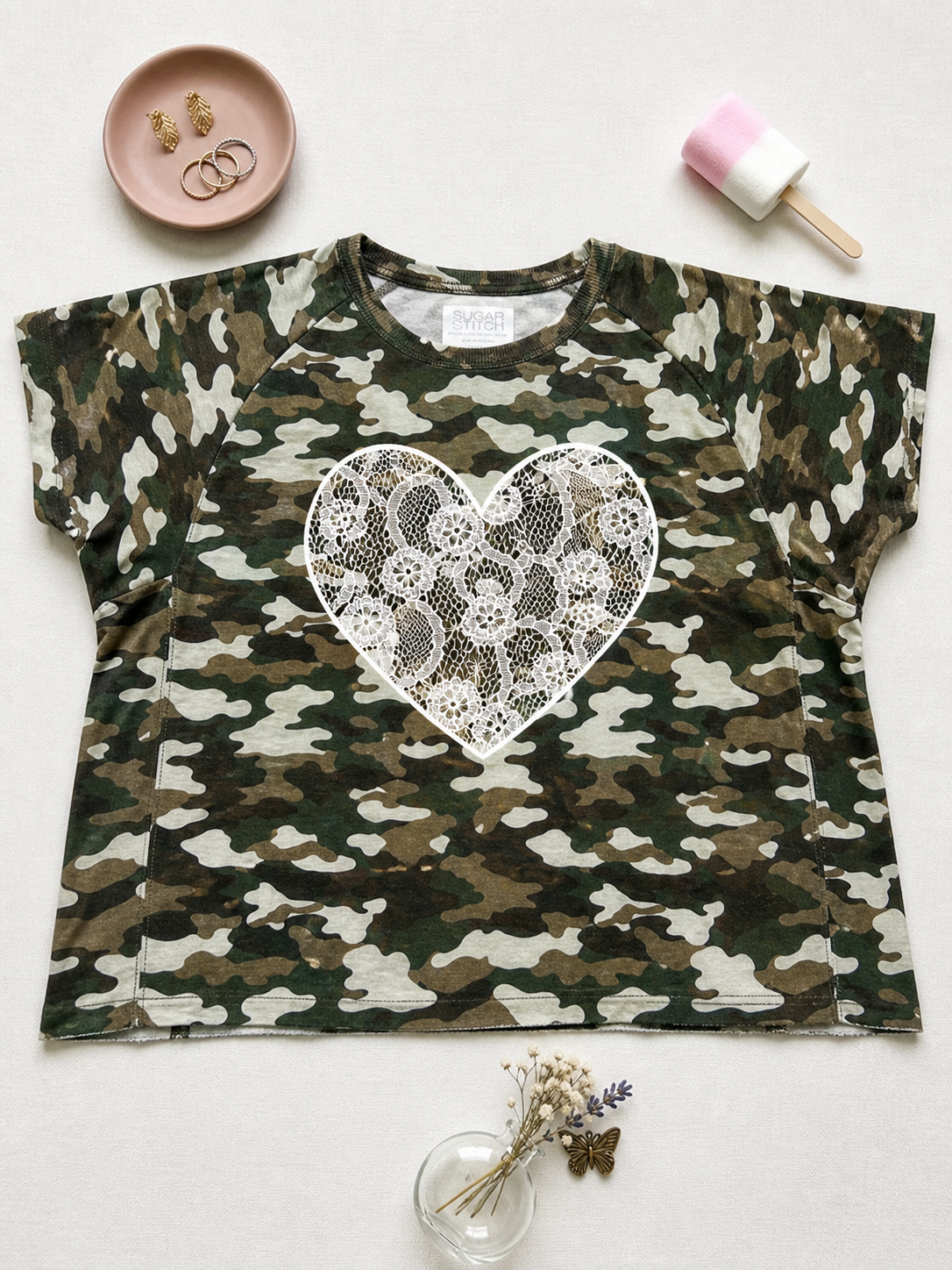 Heart Lace Graphic AOP Edgy Graphic Shirt