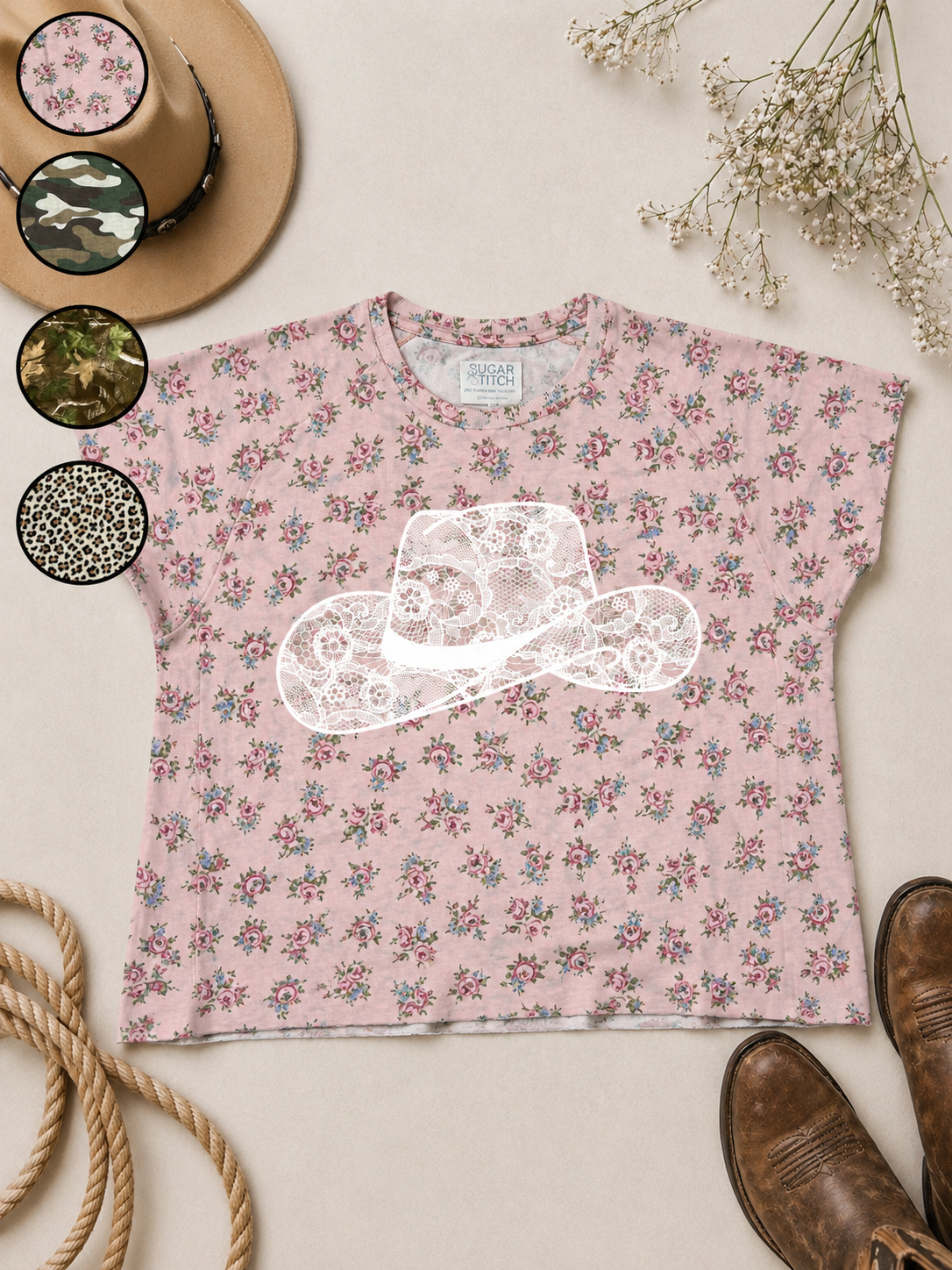Cowboy Hat Lace Graphic AOP Edgy Graphic Shirt