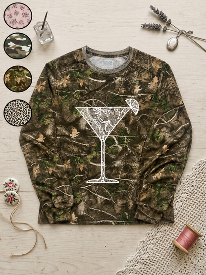 Martini Lace Graphic AOP Edgy Long Sleeve Graphic Shirt