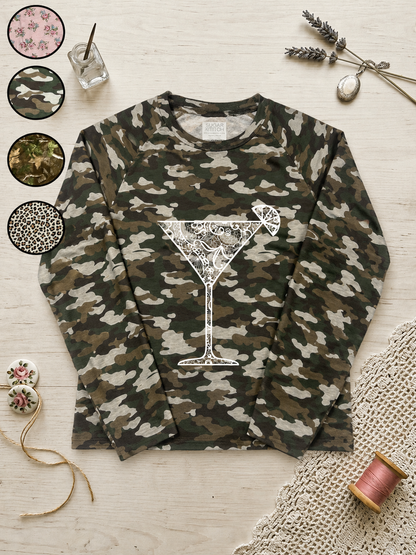 Martini Lace Graphic AOP Edgy Long Sleeve Graphic Shirt