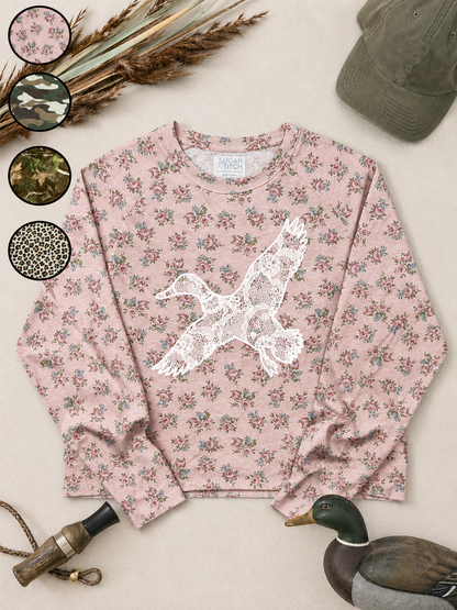 Duck Lace Graphic AOP Edgy Long Sleeve Graphic Shirt