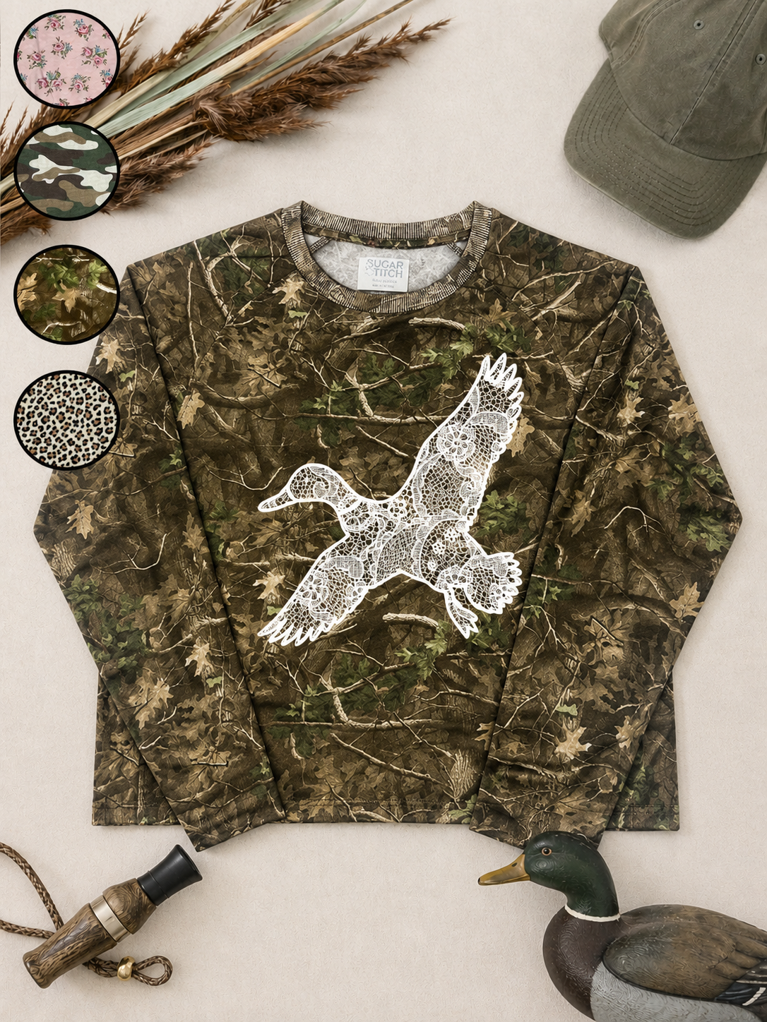 Duck Lace Graphic AOP Edgy Long Sleeve Graphic Shirt