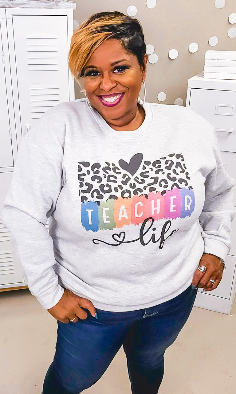Cheetah Teacher Life Graphic Sweatshirt