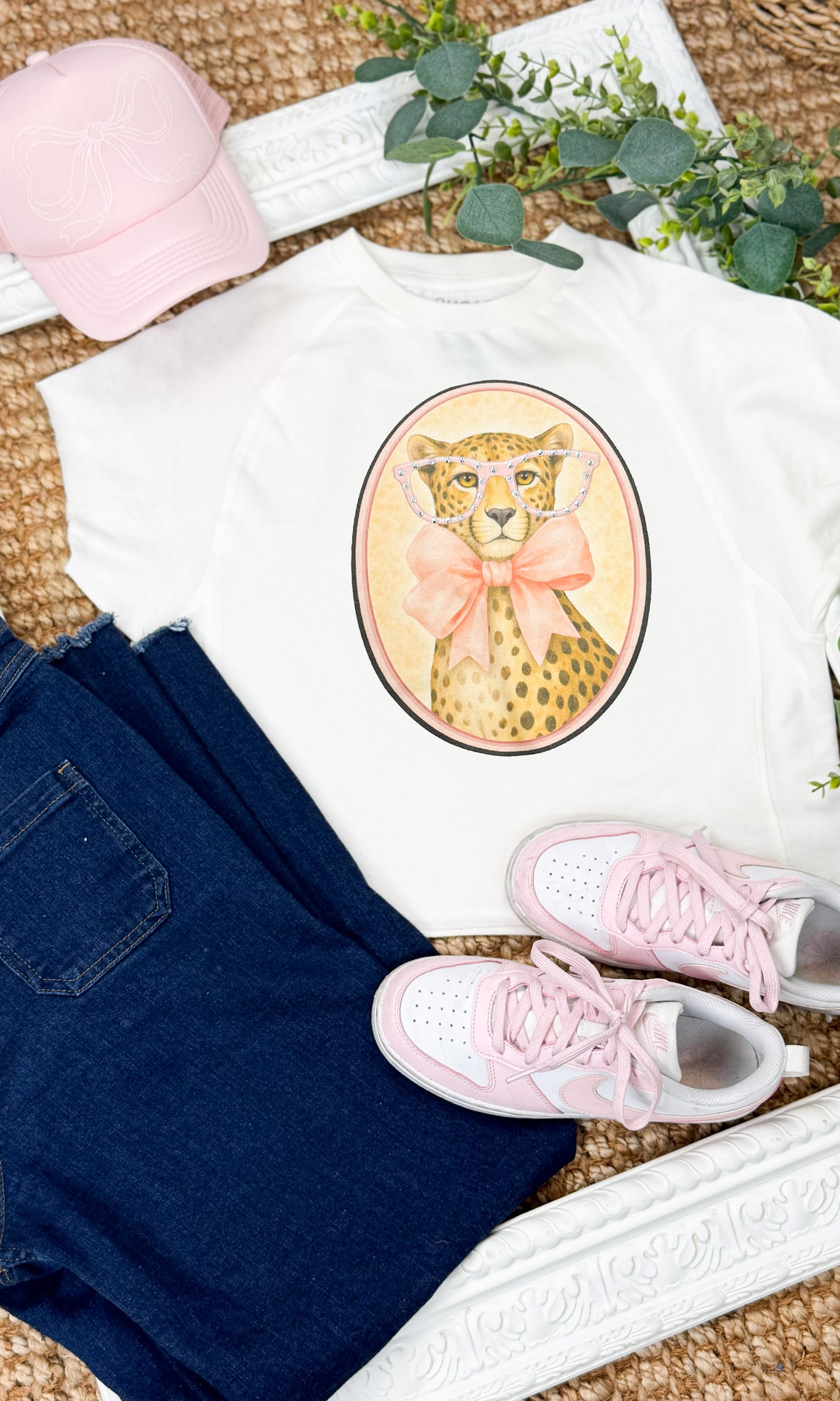 Cheetah with Rhinestone Specs Graphic Edgy Shirt