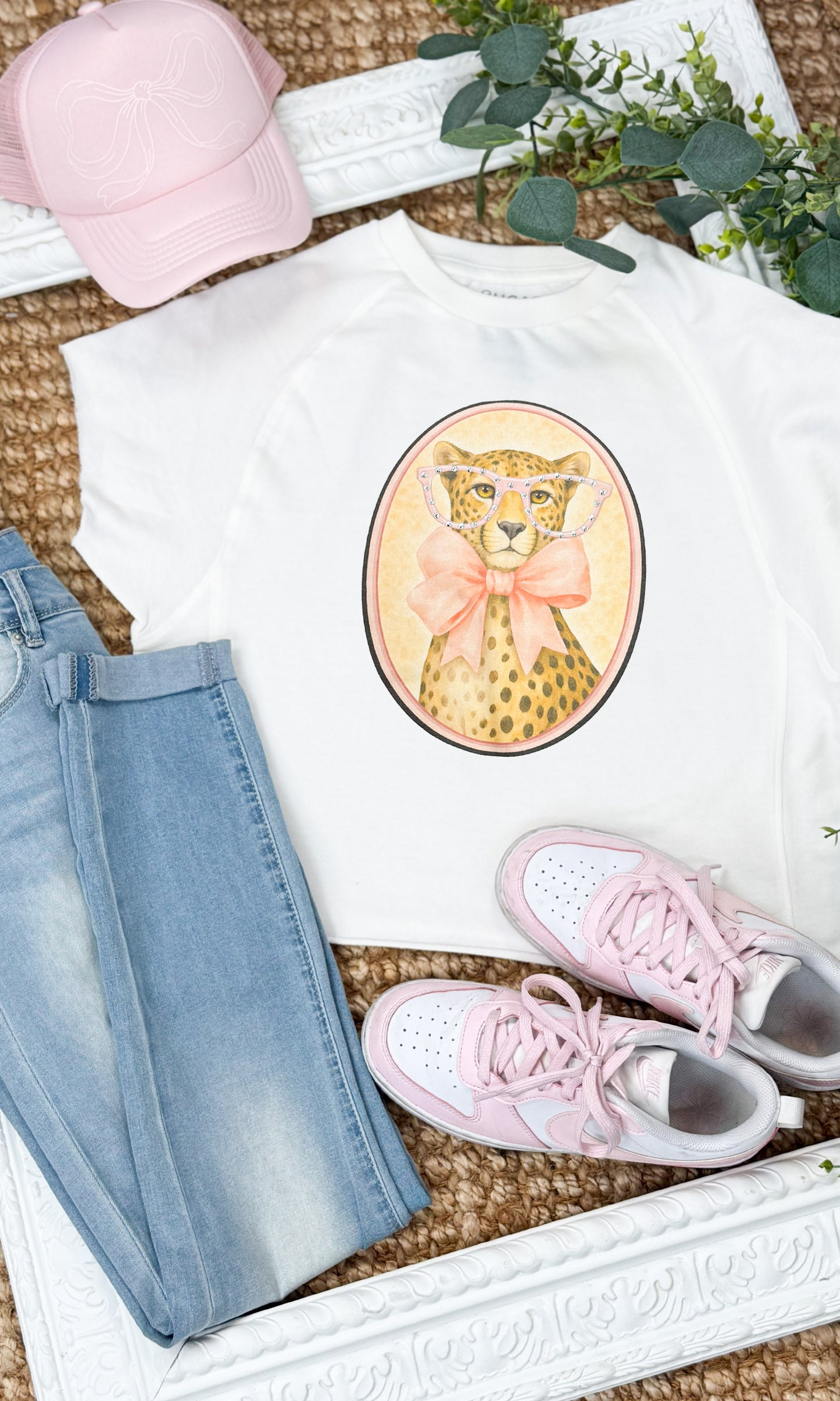 Cheetah with Rhinestone Specs Graphic Edgy Shirt