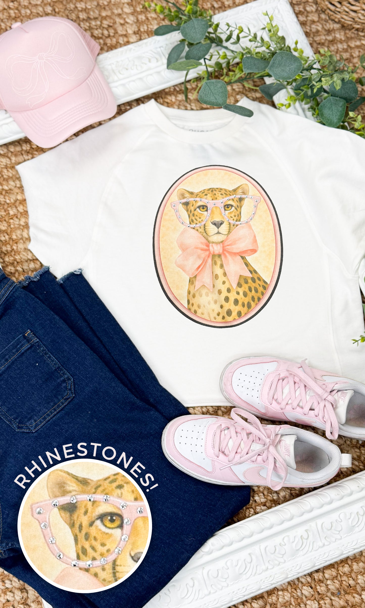 Cheetah with Rhinestone Specs Graphic Edgy Shirt