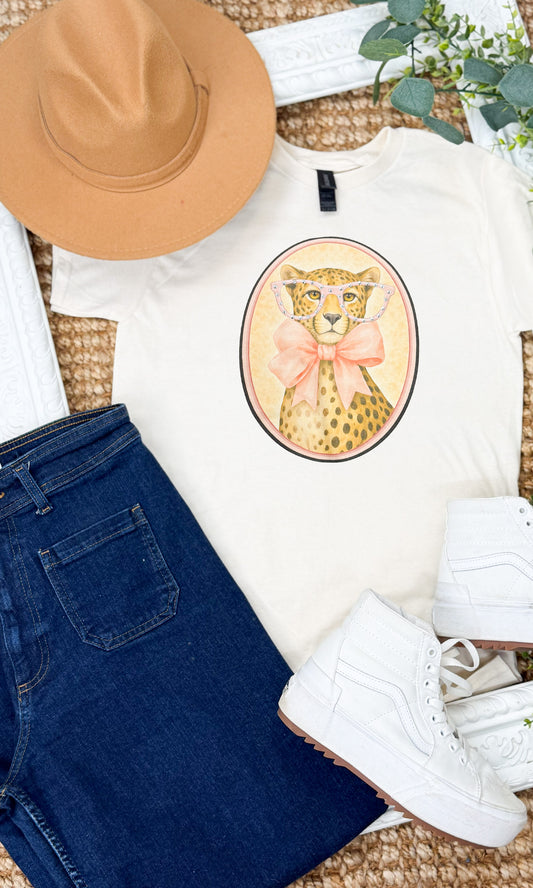 Cheetah with Rhinestone Specs Graphic T-Shirt