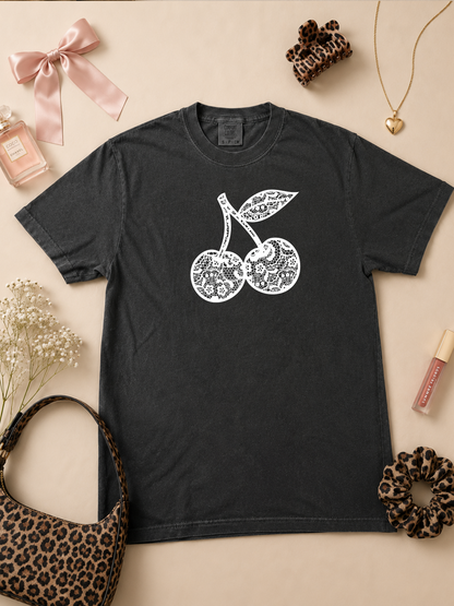 Cherries Lace Graphic Comfort Color Graphic T-Shirt