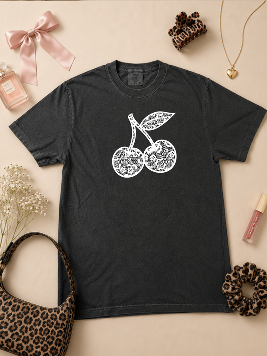 Cherries Lace Graphic Comfort Color Graphic T-Shirt