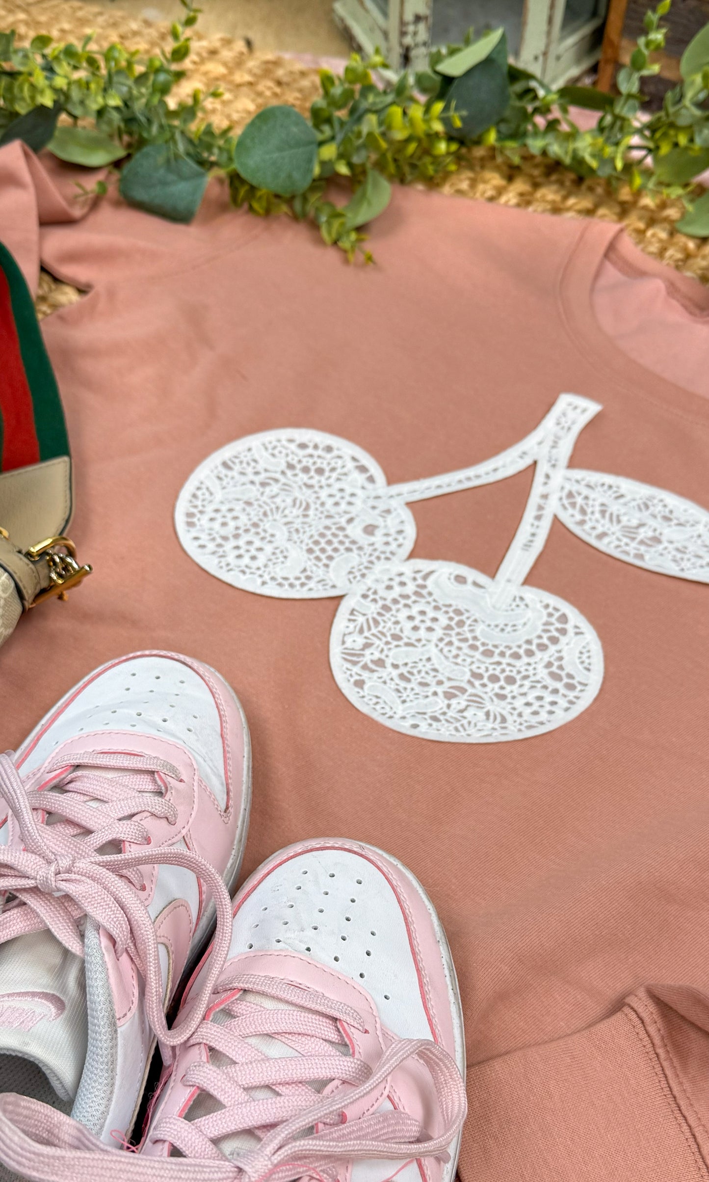 Cherry Lace Graphic Cropped Sweatshirt