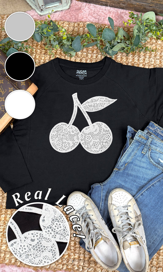 Cherry Lace Graphic Long Sleeve Edgy Shirt