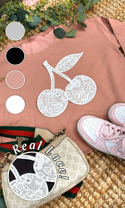 Cherry Lace Graphic Cropped Sweatshirt