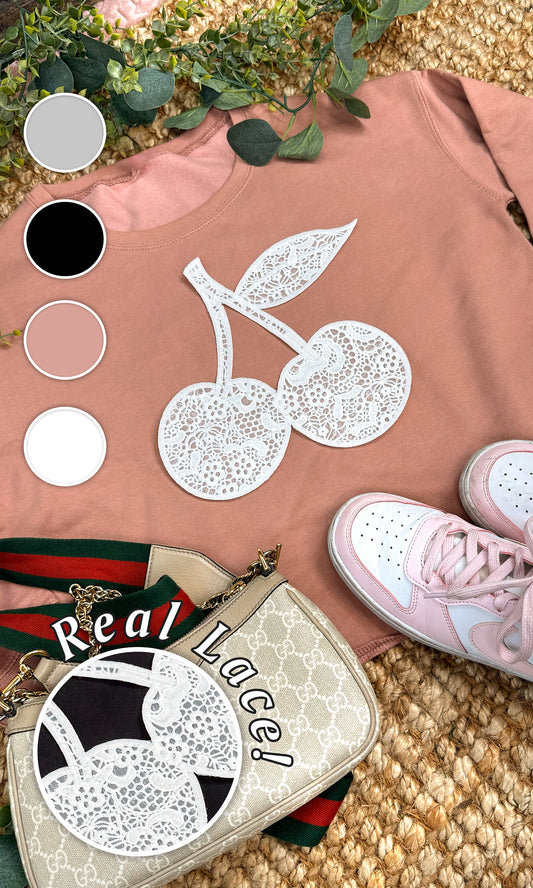 Cherry Lace Graphic Cropped Sweatshirt