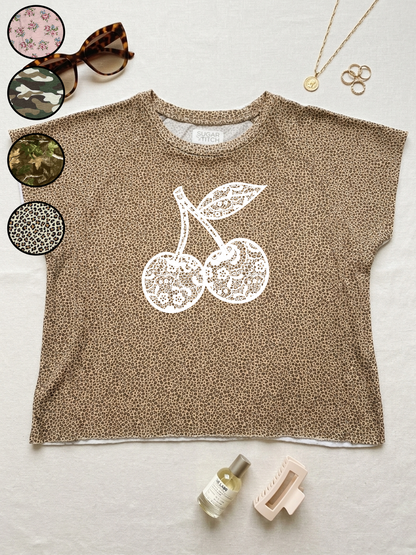 Cherries Lace Graphic AOP Edgy Graphic Shirt