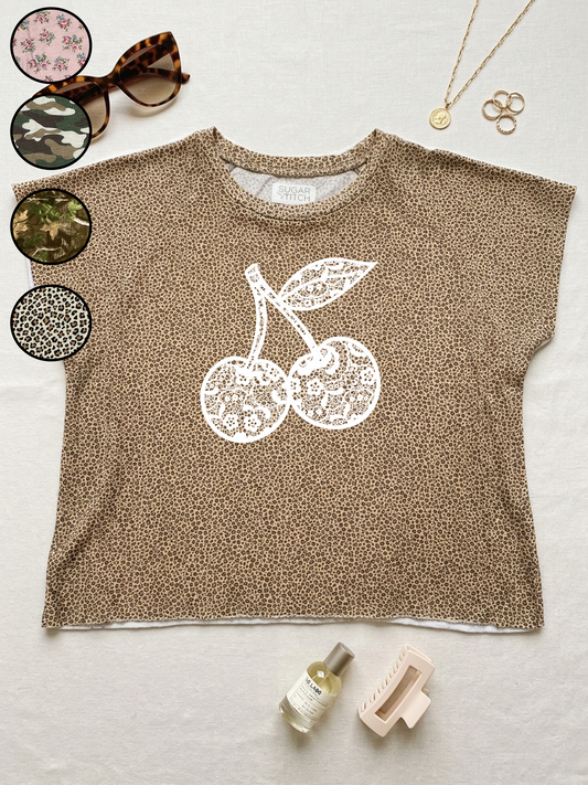 Cherries Lace Graphic AOP Edgy Graphic Shirt