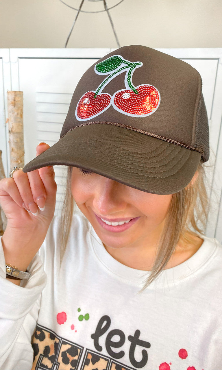 Sequin Cherries Trucker Hat