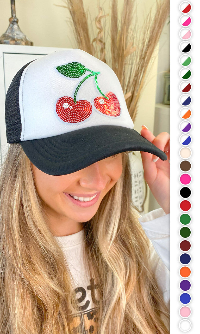 Sequin Cherries Trucker Hat