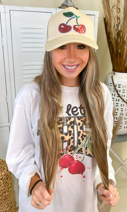 Sequin Cherries Trucker Hat