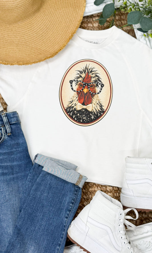 Chicken with Rhinestone Specs Graphic Edgy Shirt