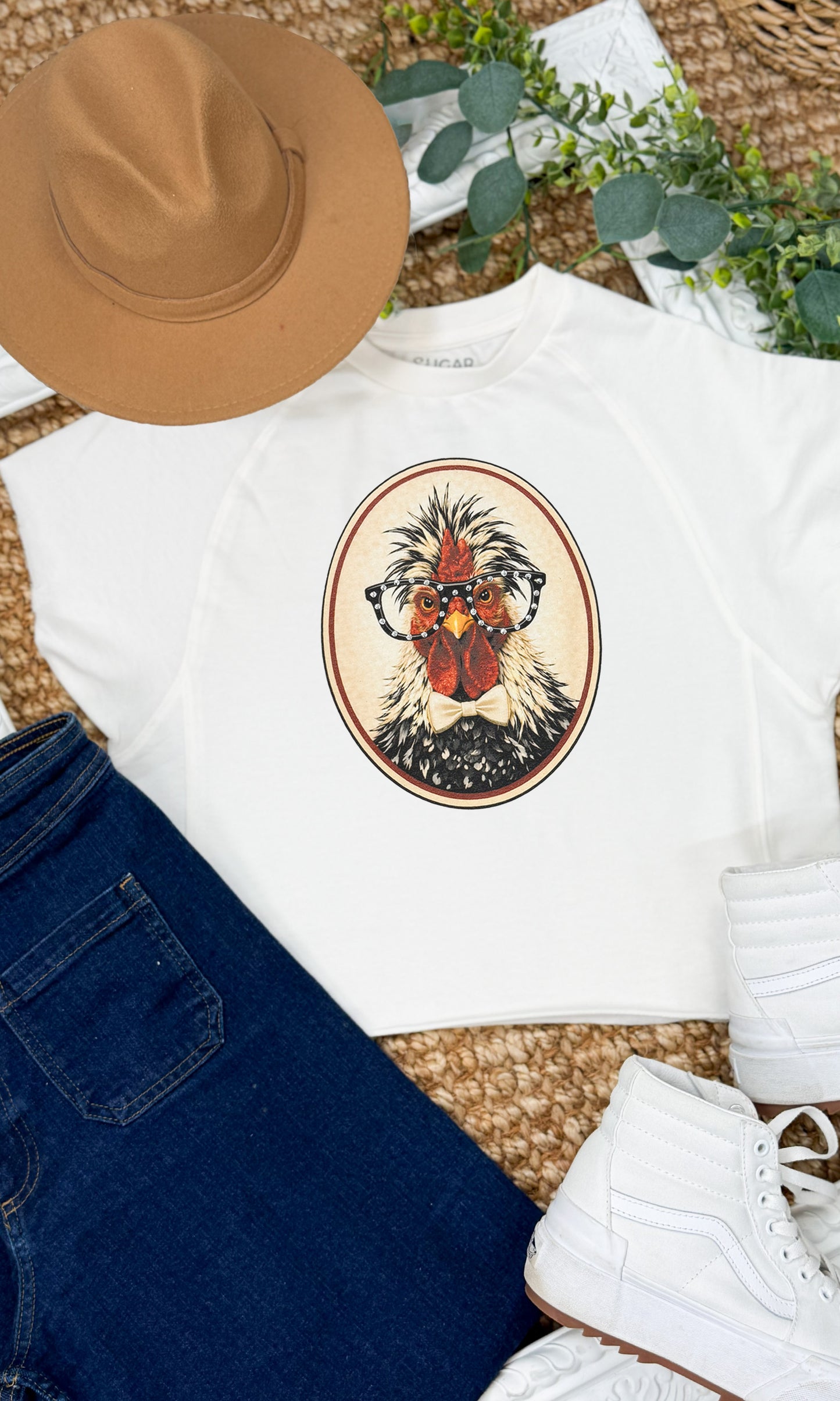 Chicken with Rhinestone Specs Graphic Edgy Shirt