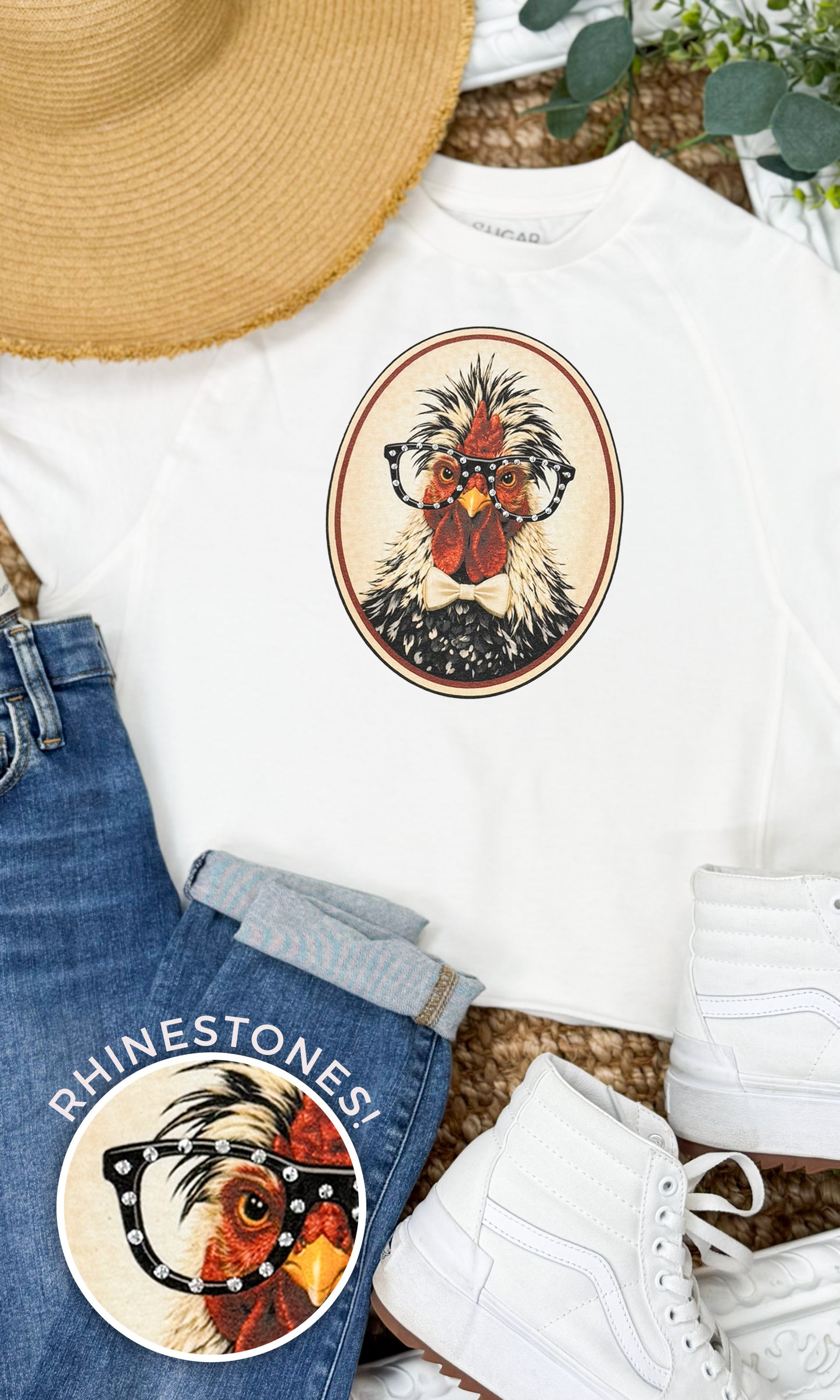 Chicken with Rhinestone Specs Graphic Edgy Shirt