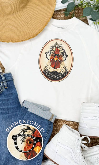 Chicken with Rhinestone Specs Graphic Edgy Shirt