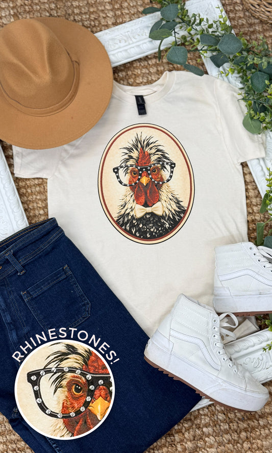 Chicken with Rhinestone Specs Graphic T-Shirt