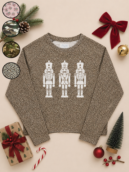 Christmas Nutcracker White Glitter AOP Edgy Long Sleeve Graphic Shirt