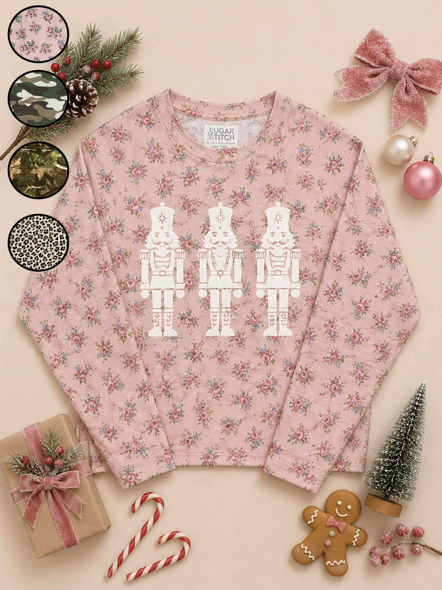Christmas Nutcracker White Glitter AOP Edgy Long Sleeve Graphic Shirt