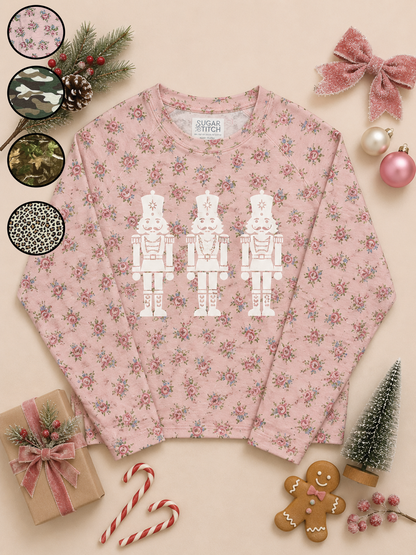 Christmas Nutcracker White Glitter AOP Edgy Long Sleeve Graphic Shirt