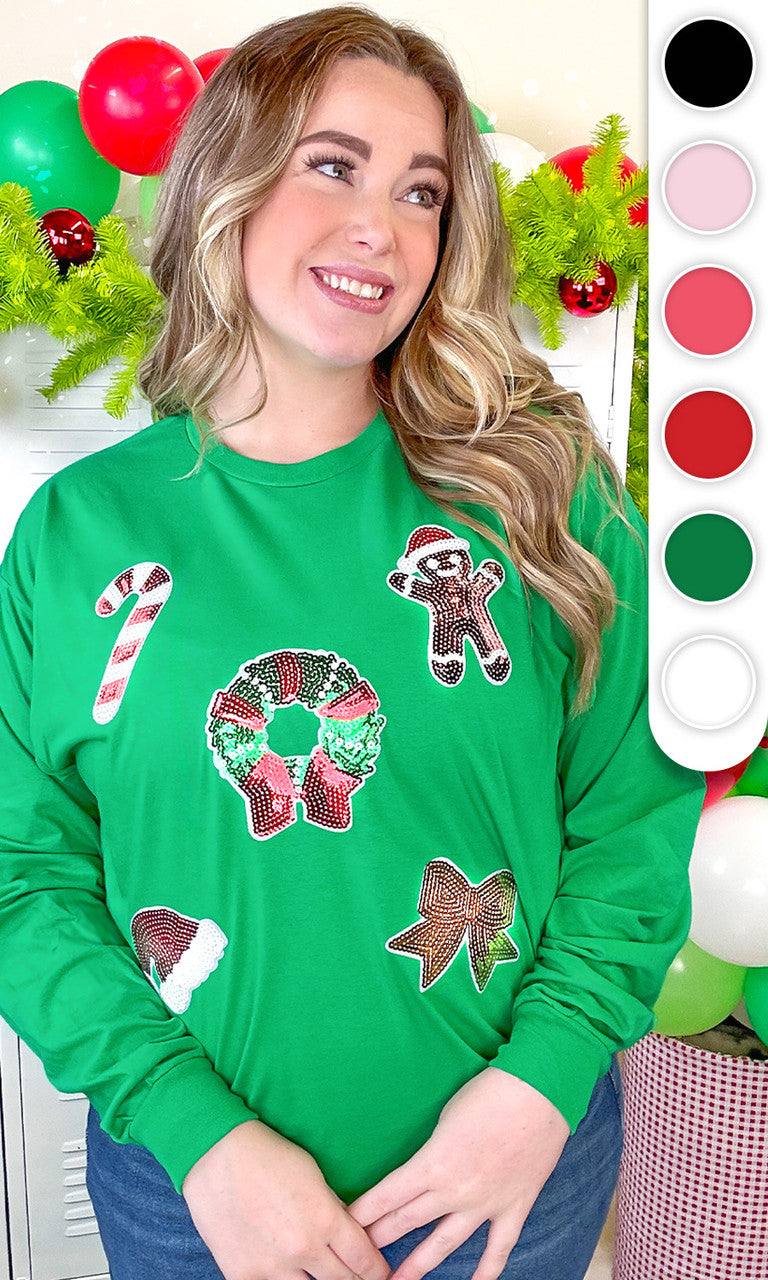 Christmas Things Sequin Graphic Long Sleeve T-Shirt