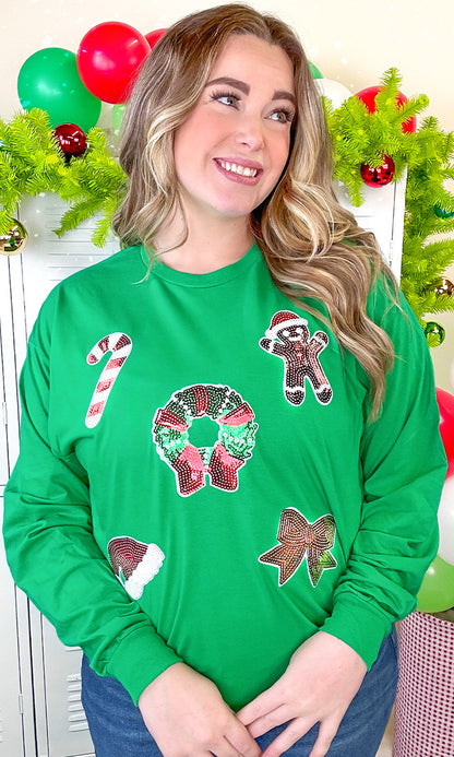 Christmas Things Sequin Graphic Long Sleeve T-Shirt