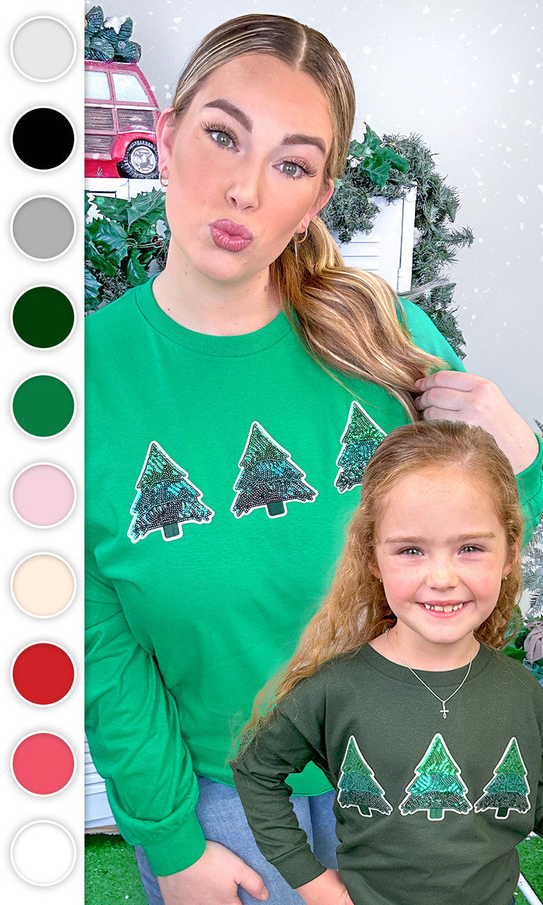 Christmas Tree Sparkle Sequin Graphic Long Sleeve T-Shirt