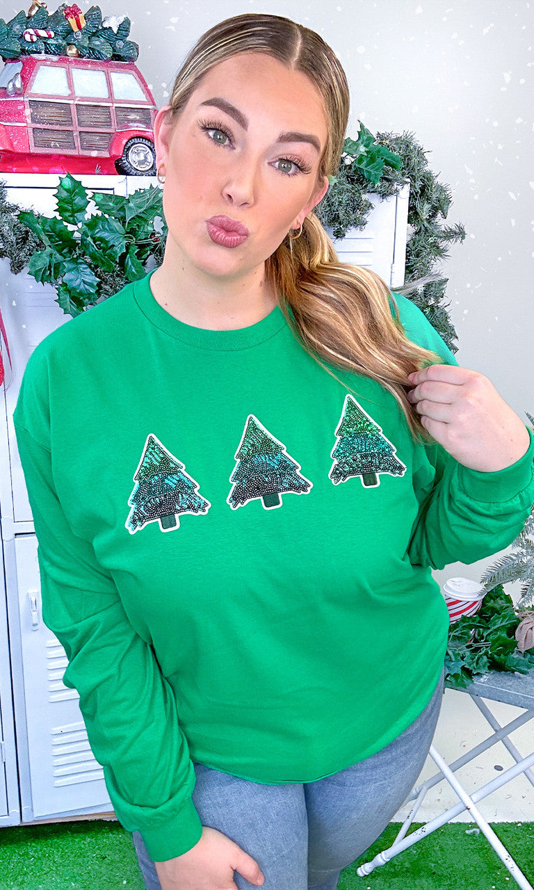 Christmas Tree Sparkle Sequin Graphic Long Sleeve T-Shirt