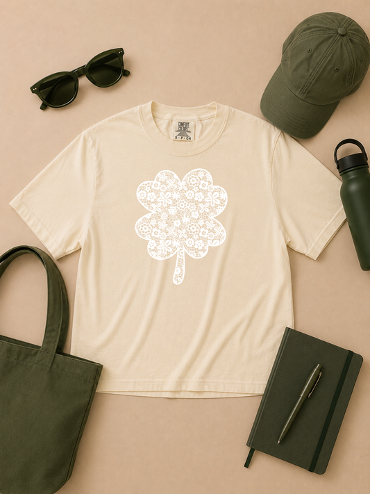 Clover Lace Graphic Comfort Color Graphic Boxy T-Shirt