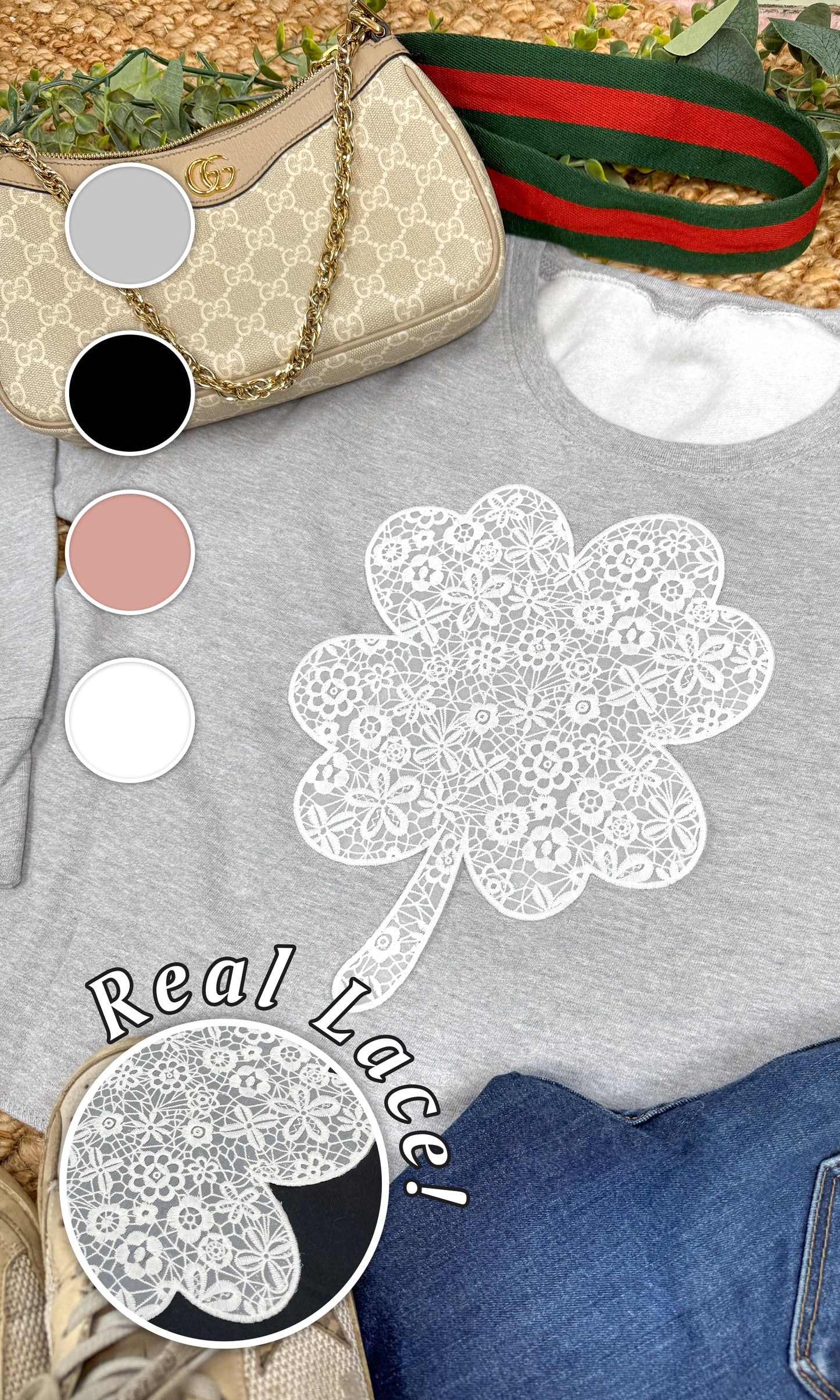 Clover Lace Graphic Cropped Sweatshirt