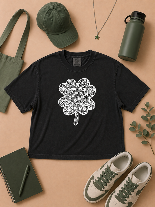 Clover Lace Graphic Comfort Color Graphic Boxy T-Shirt