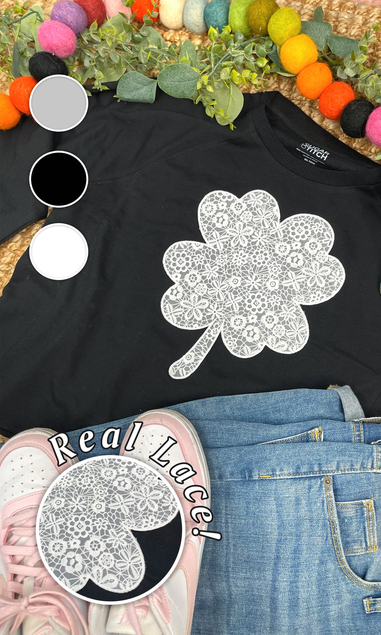 Clover Lace Graphic Long Sleeve Edgy Shirt