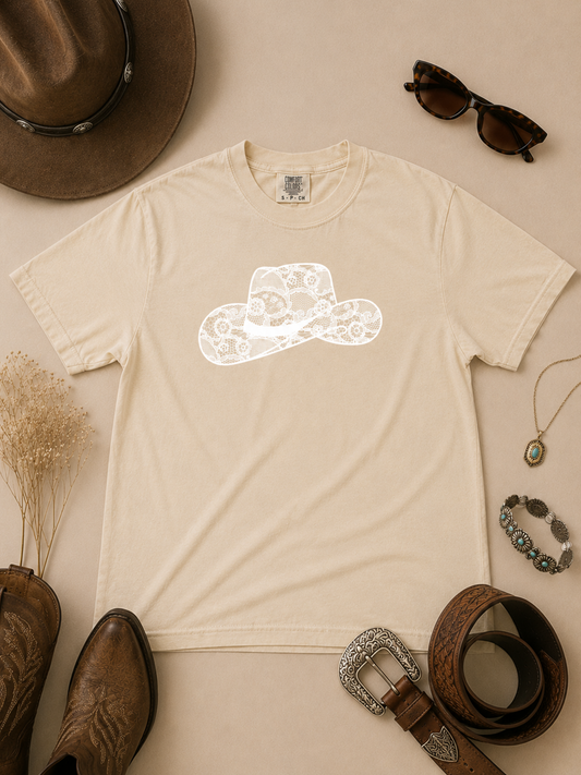 Cowboy Hat Lace Graphic Comfort Color Graphic T-Shirt
