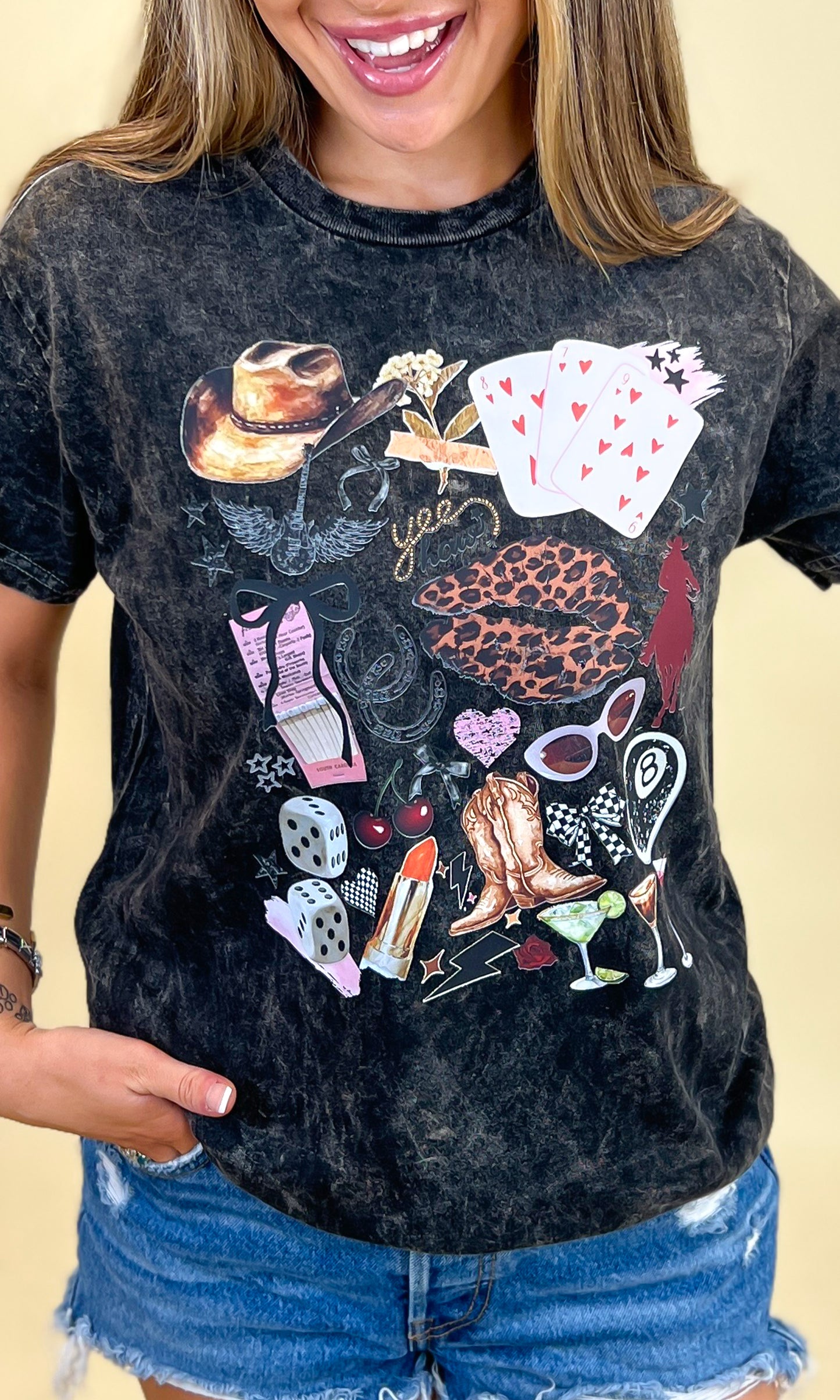 Cowgirl Things Collage Mineral Washed Graphic T-Shirt