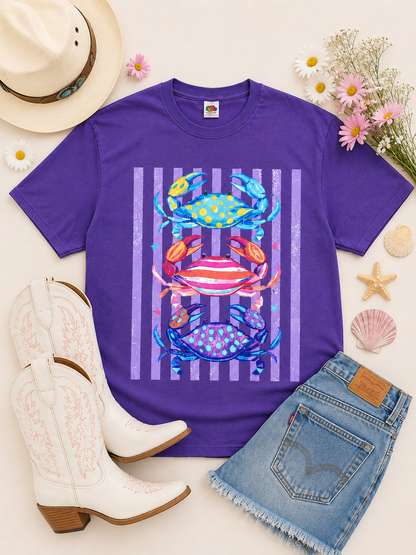 Crab Stripes Pigment Dye Graphic T-Shirt