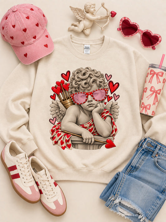 Cupid Specs Rhinestone Valentines Day Graphic Sweatshirt