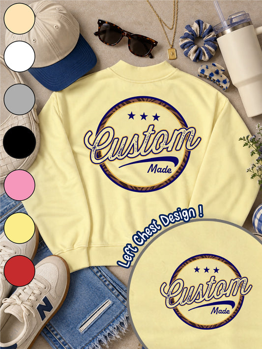 Custom Stamp Graphic Mock Neck Sweatshirt