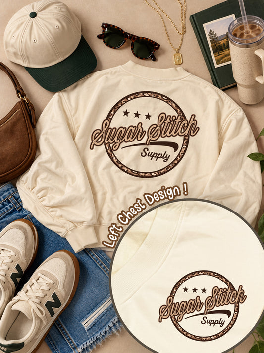 Custom Stamp Graphic Varsity V-Neck Sweatshirt