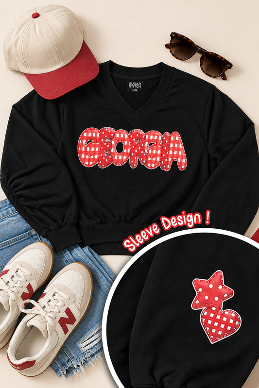 Custom Stitchwork Graphic Varsity V-Neck Shirt