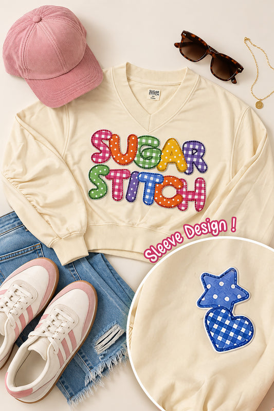 Custom Stitchwork Graphic Varsity V-Neck Shirt