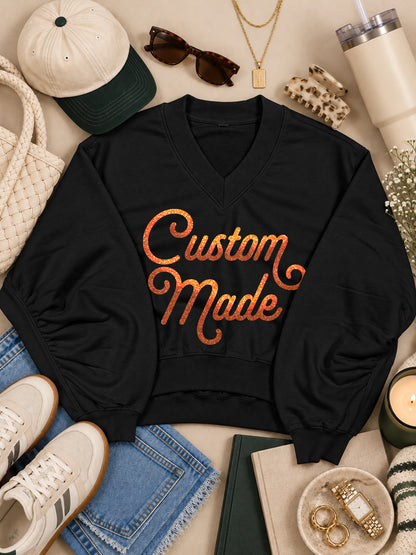 Custom Swirl Type Graphic Varsity V-Neck Sweatshirt