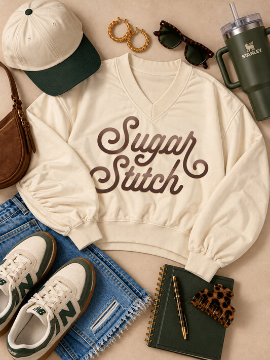 Custom Swirl Type Graphic Varsity V-Neck Sweatshirt