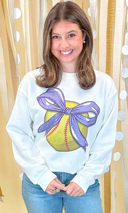 Custom Softball Bow Rhinestone Graphic Sweatshirt